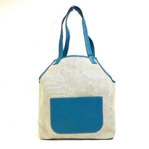 HERMES Shoulder Bag Jardine PM Tote Bag ToileH / Taurillon Clemence blue/natural